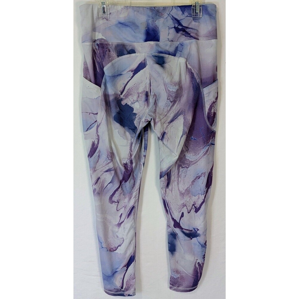 Marika Purple Splash High Waisted Cropped Yoga Leggings Side Pockets Size XL
